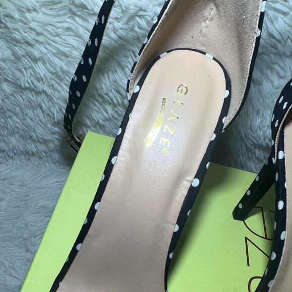 Glaze Charlie Ankle Strap Heels Womens Size 9 Black Polka Dot Print  NEW - Picture 6 of 8